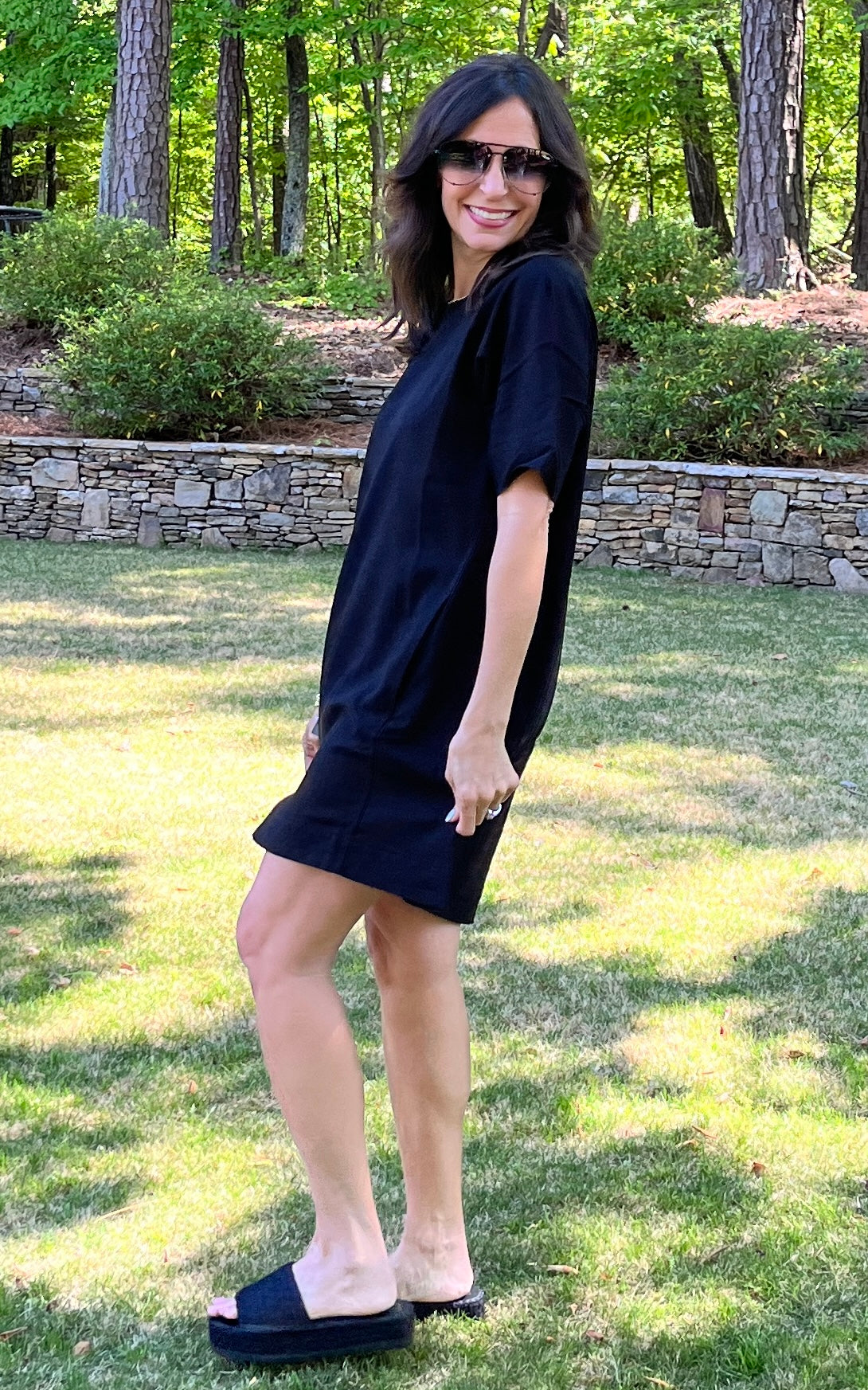 Classic Black Linen Short Sleeve Dress
