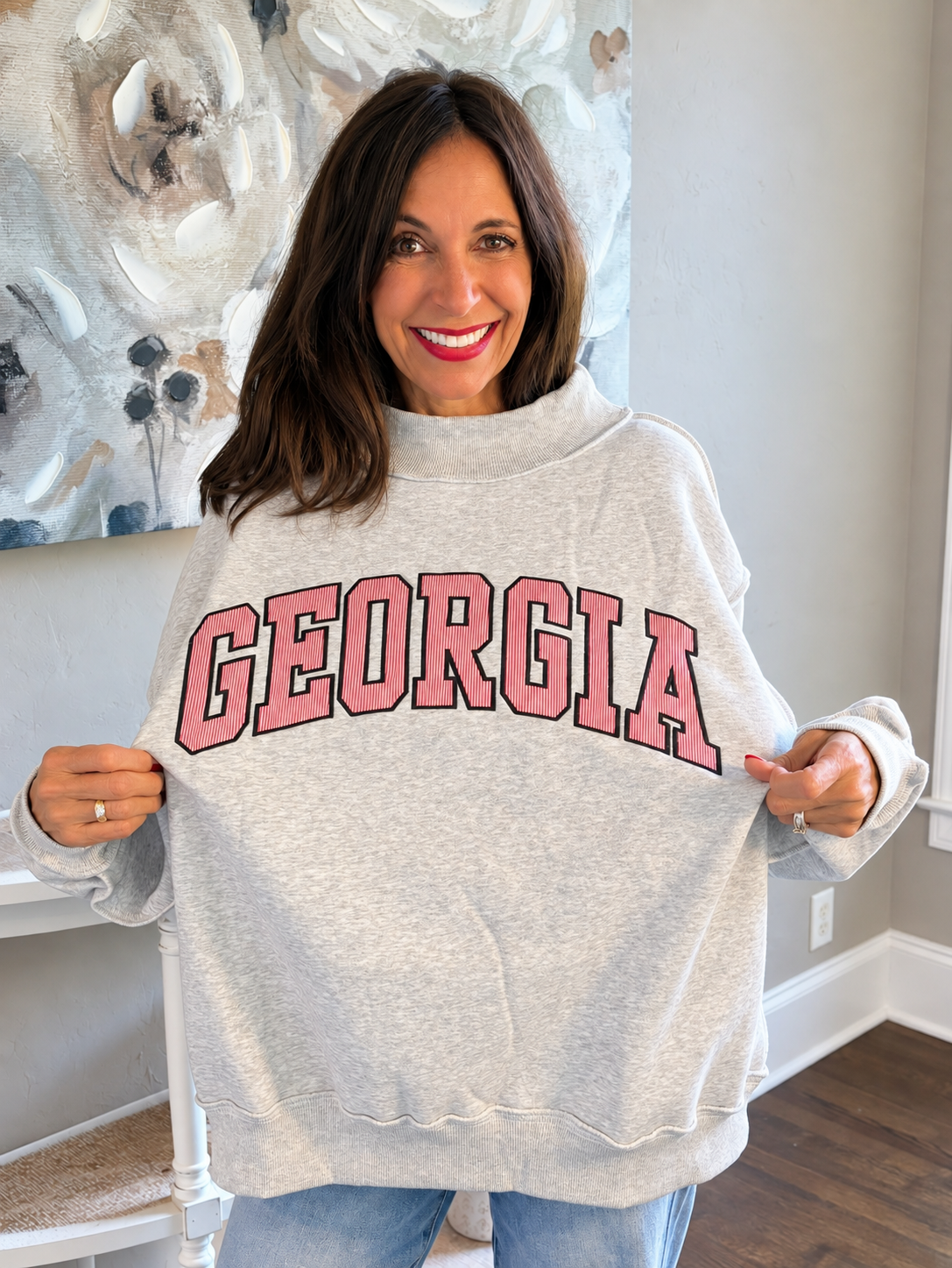 Georgia Embroidered Terry Mock-neck Sweatshirt