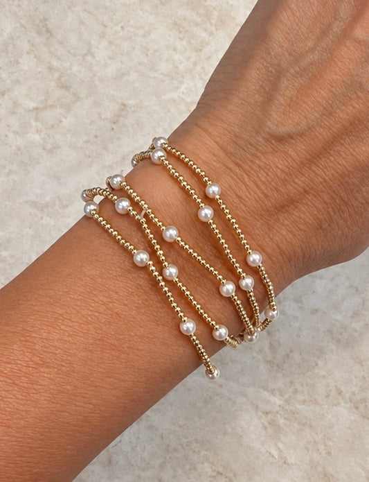 Pearl & Gold Ball Stretch Bracelet Set