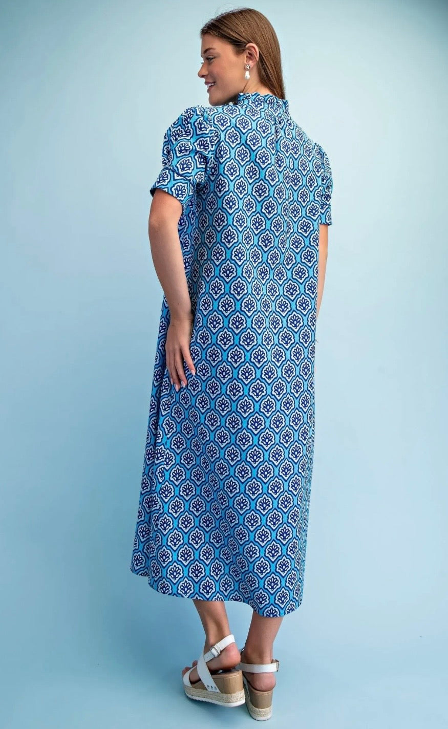 Sapphire Mosaic Cotton Midi Dress