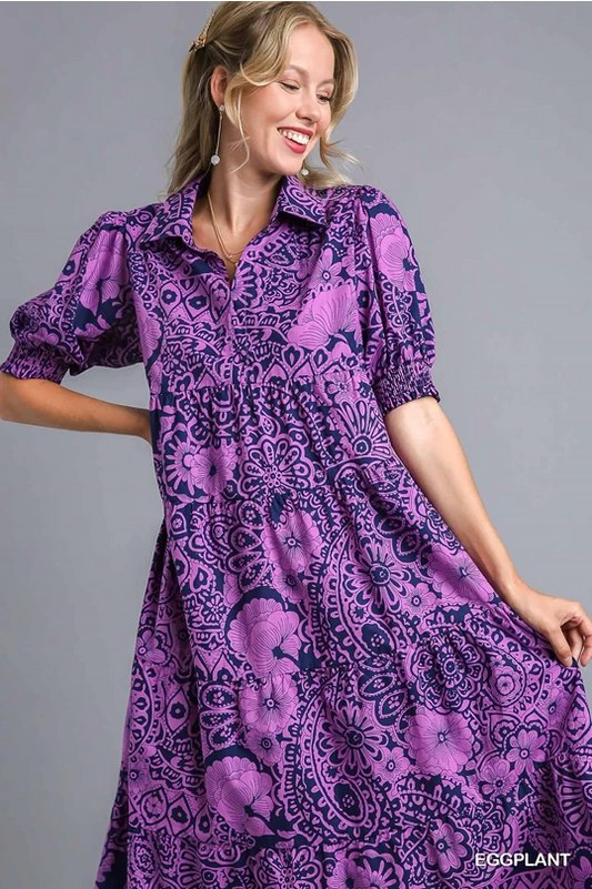 Abstract Floral Ruffle Dress / 3 colors