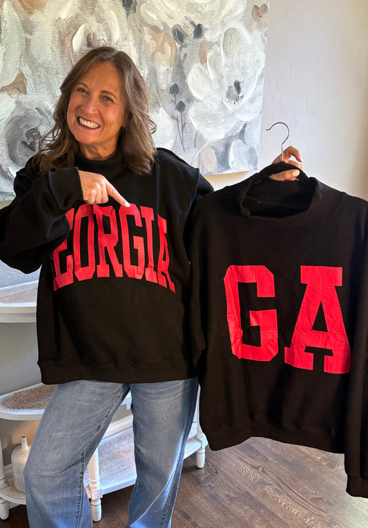 Reversible Georgia & Ga print BLACK Mockneck Sweatshirt