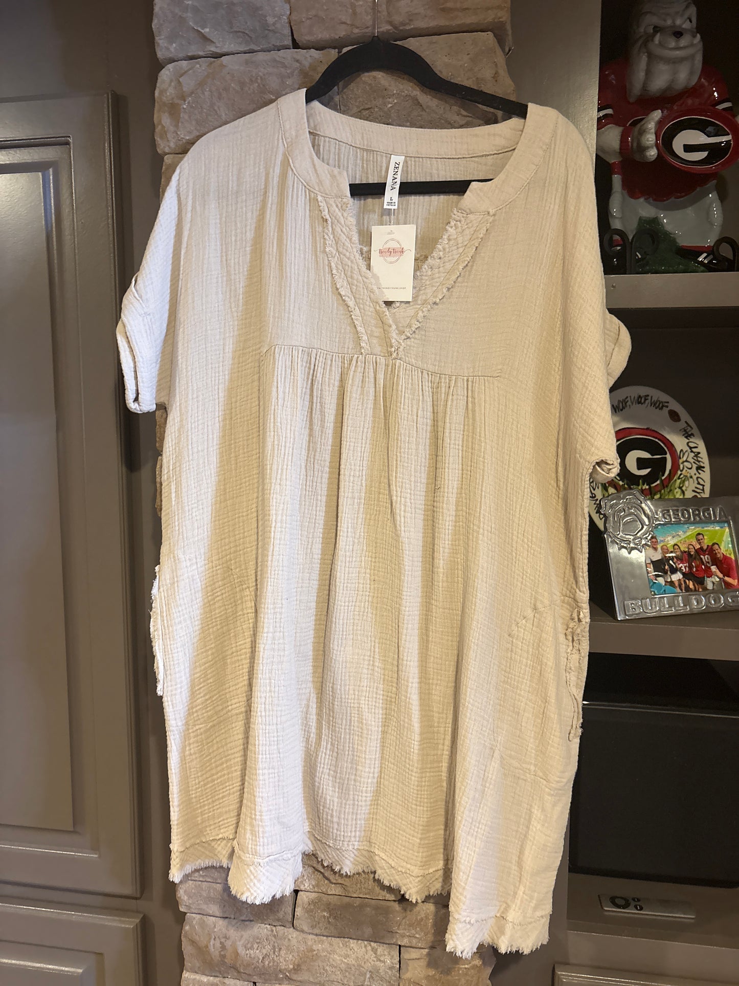 Double Gauze Cotton Raw Edge Dress