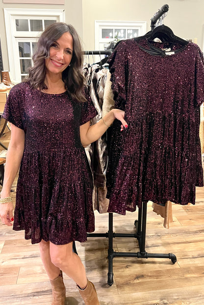 Sequin Tiered Swing Dress