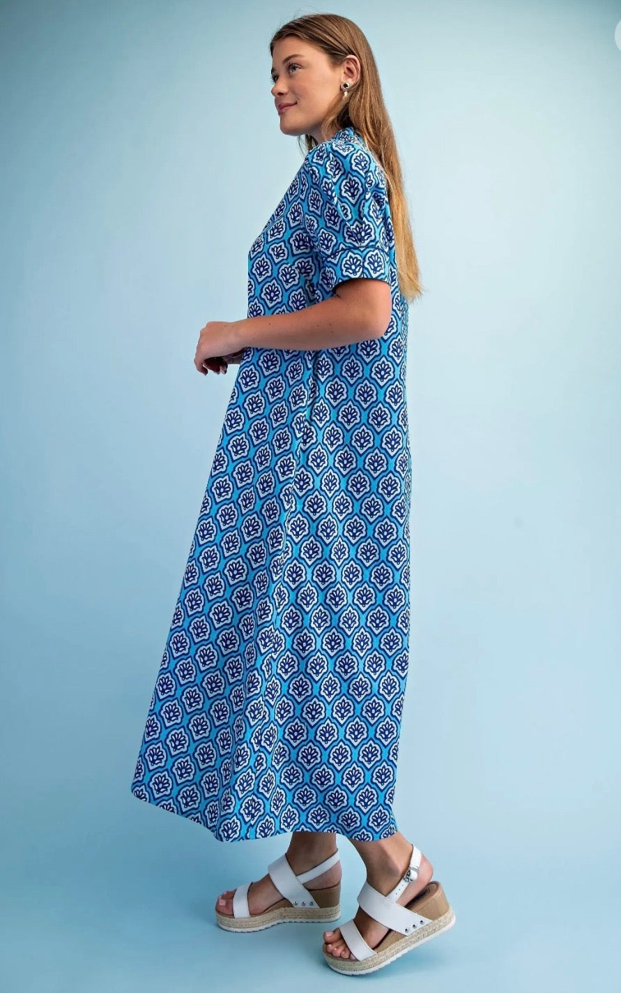 Sapphire Mosaic Cotton Midi Dress