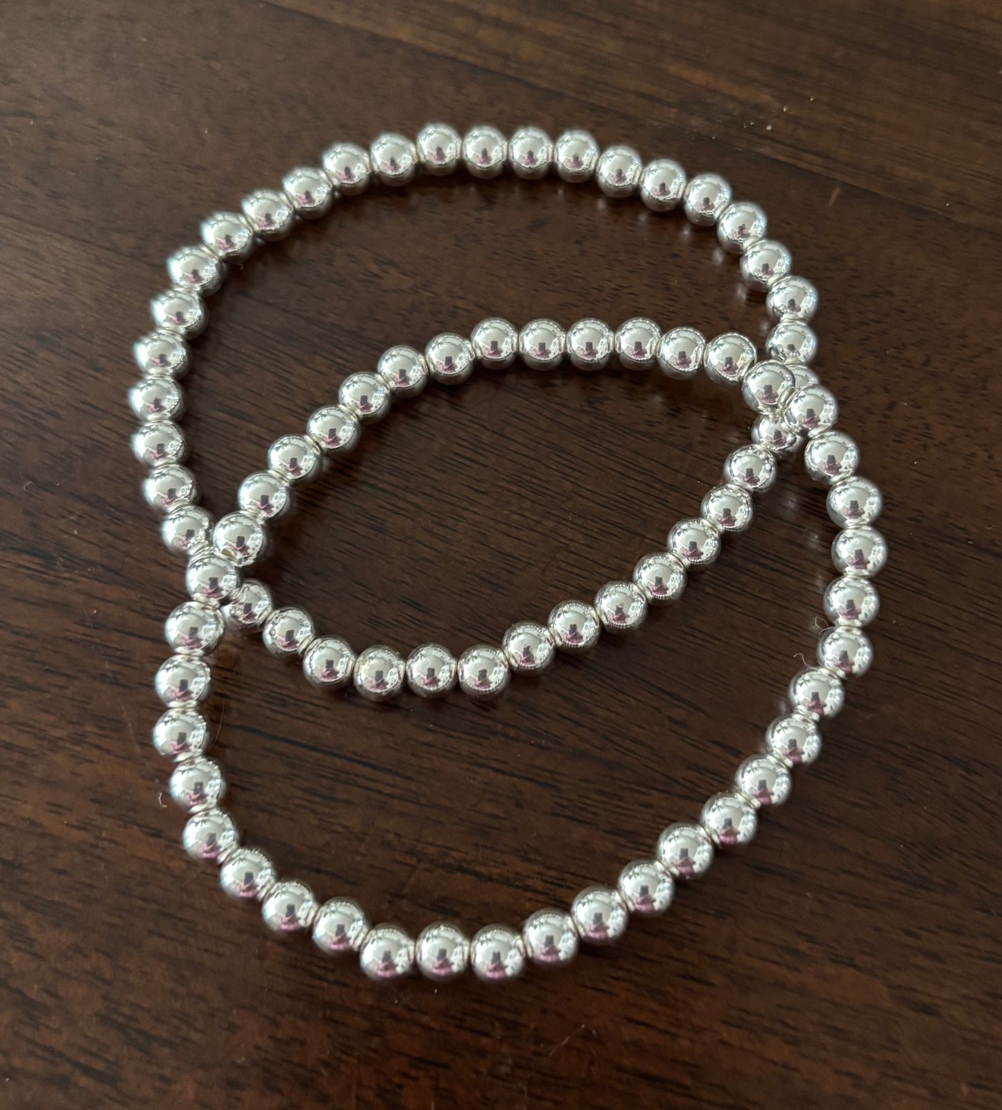 Silver Round Bead Stretch Bracelet