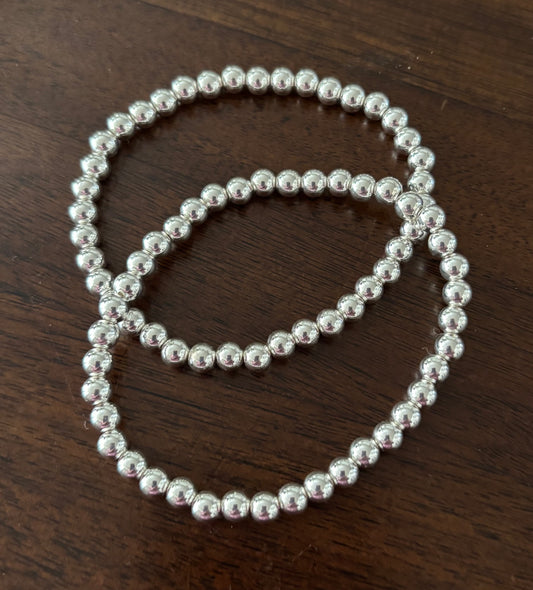 Silver Round Bead Stretch Bracelet