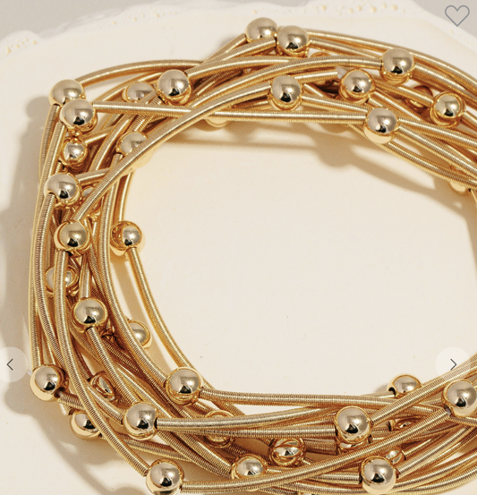 Gold Metallic Bead Stretch Bracelet Set