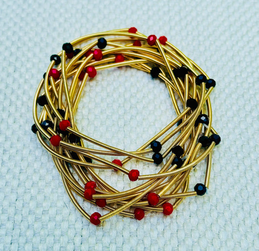 Black & Red wired stretch bracelets set 12