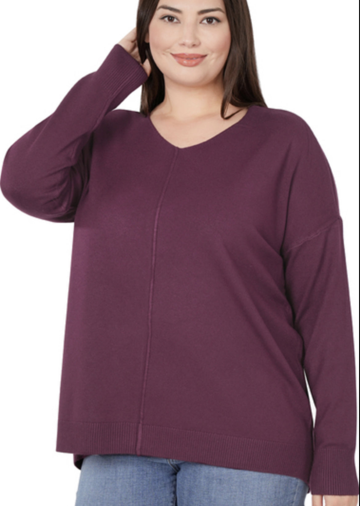 Zenana V-neck Front Seam Sweater