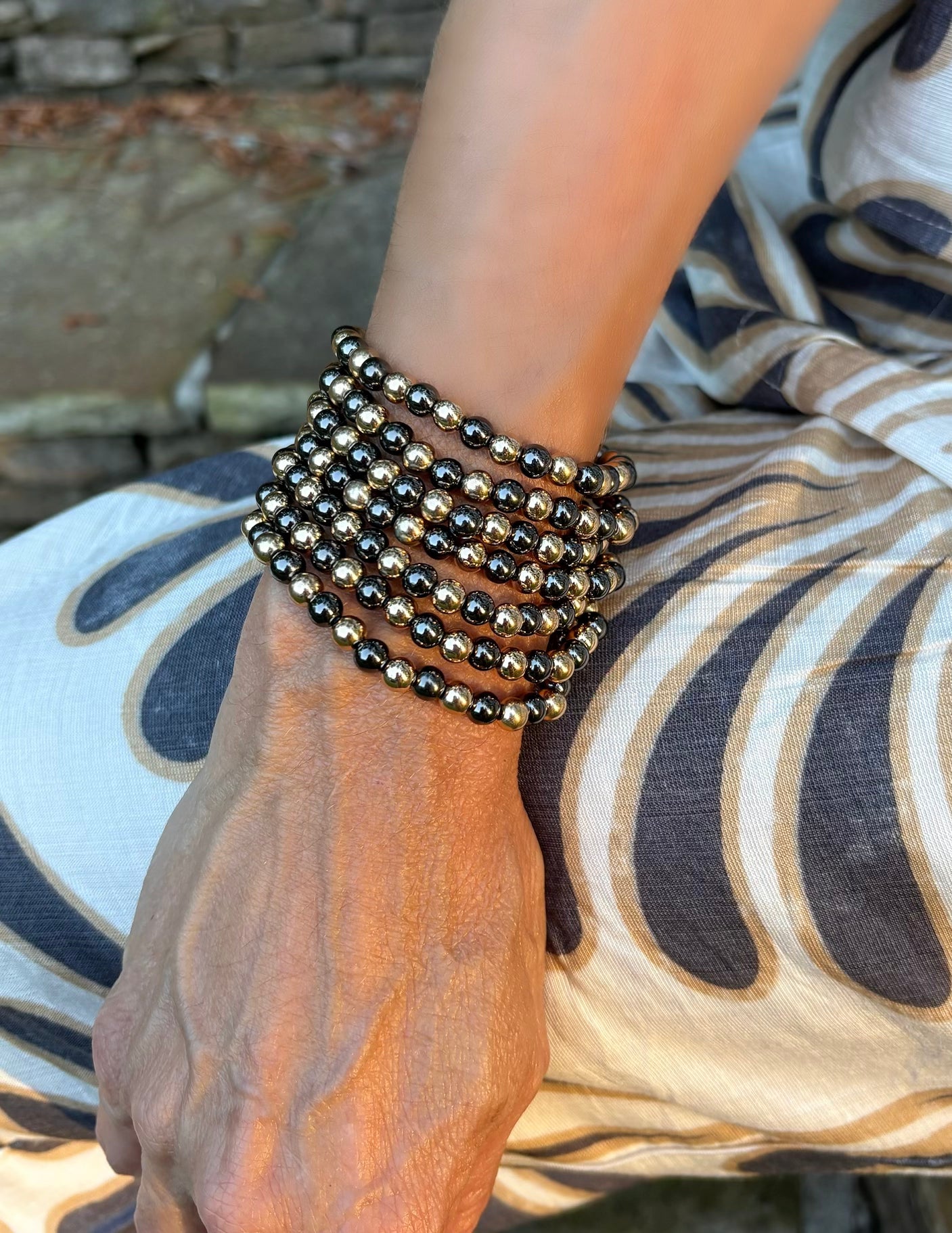 Gunmetal & Gold Bead stretch bracelet