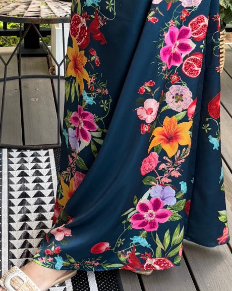 Tropical floral print strapless maxi dress