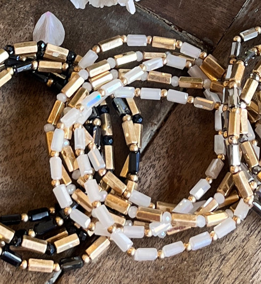 Crystal Bead & Gold Stretch Bracelet Set / 4 colors