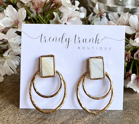 Mother Pearl Accent Gold Earrings