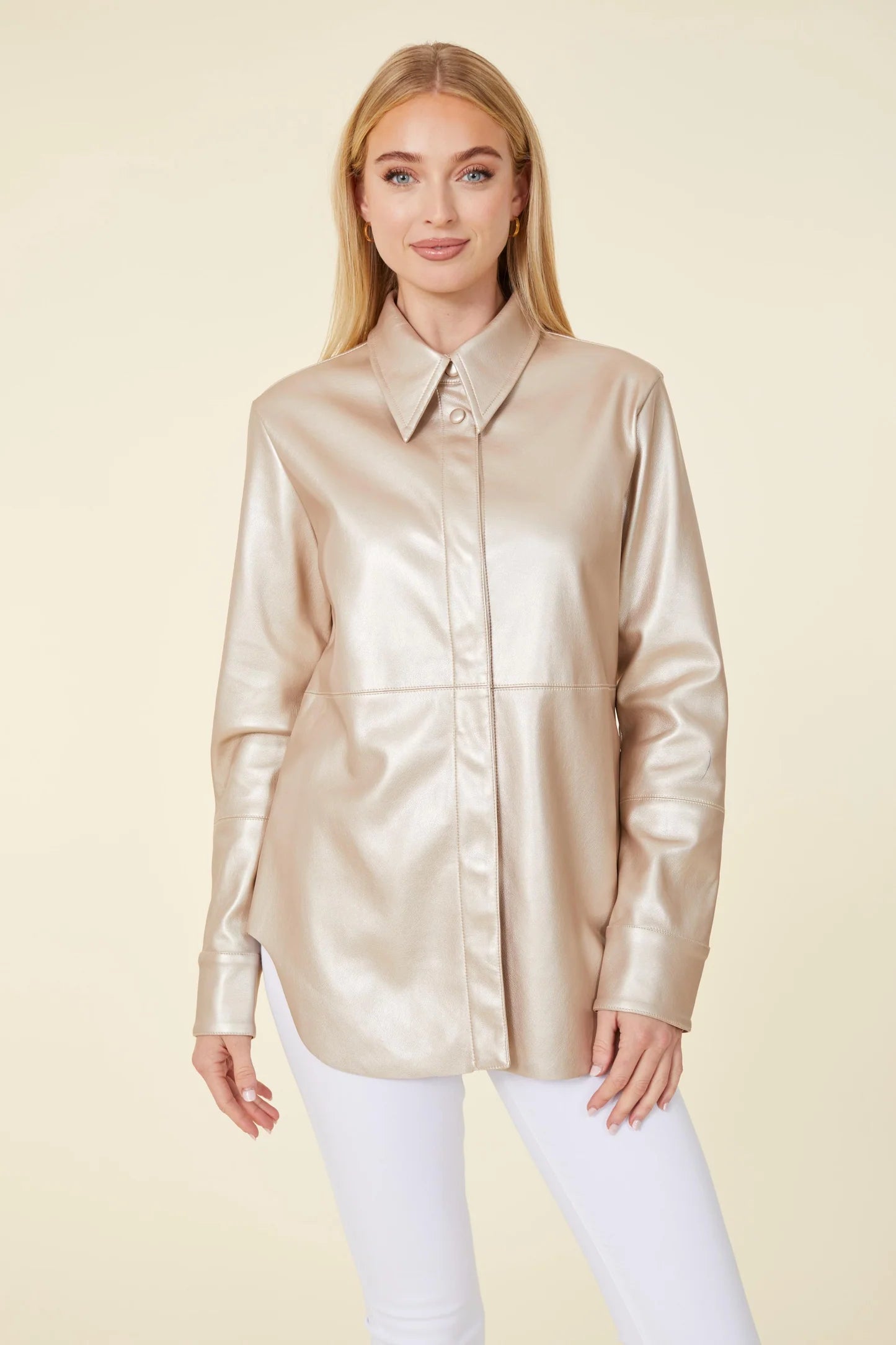 Gold Metallic Faux Leather Button up Shirt - Pre Order