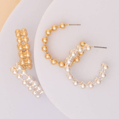 Gold or Silver Beaded Double Hoop earring