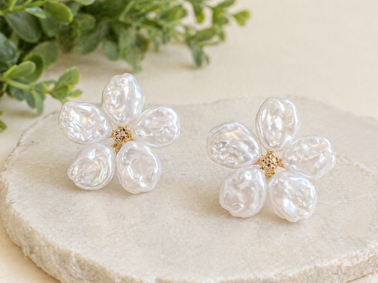 Pearl Petal Flower Stud Earrings