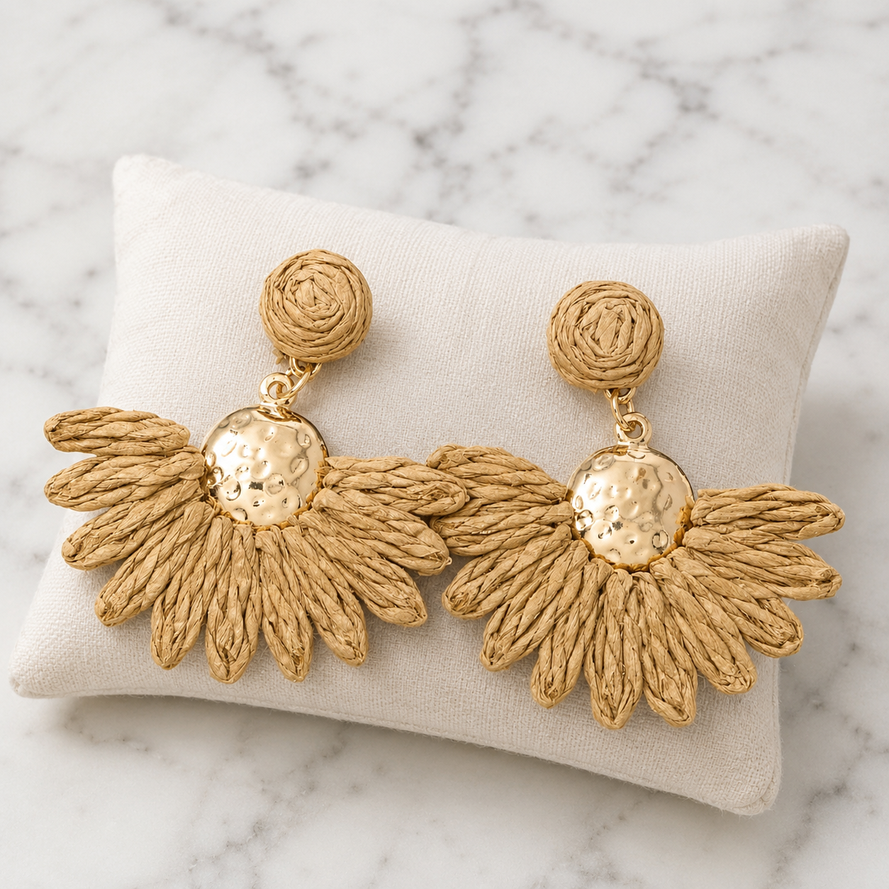 Straw Weave Half Flower Dangle Earrings