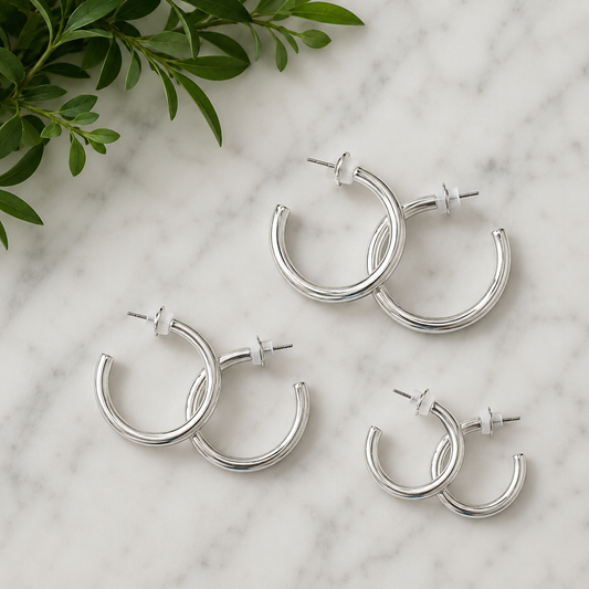 Classic Shiny Silver Hoops / 3 sizes