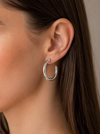 Classic Shiny Silver Hoops / 3 sizes