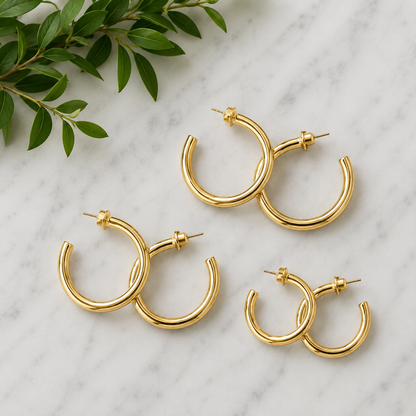 Classic Shiny Gold Hoops / 3 sizes