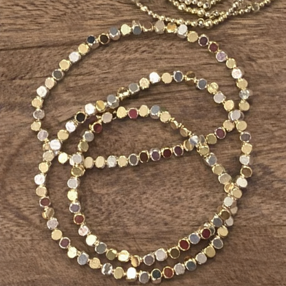 Silver and Gold Medium Cubed Bead Bracelet