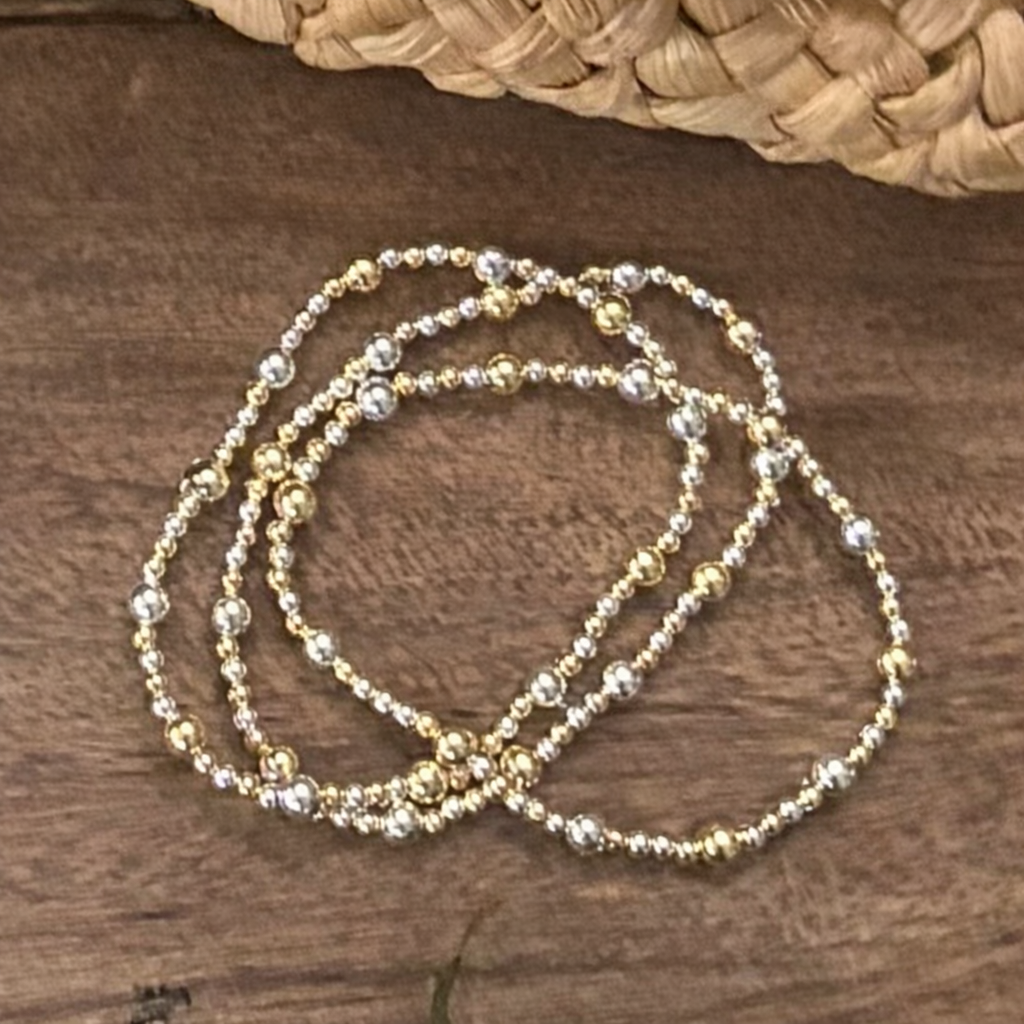 Silver and Gold Round Mixed SIZE Bead bracelet