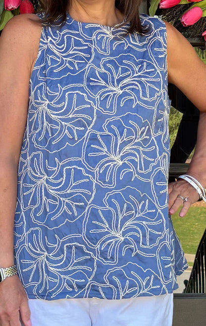 Embroidered Sleeveless Round Neck Top-2 colors