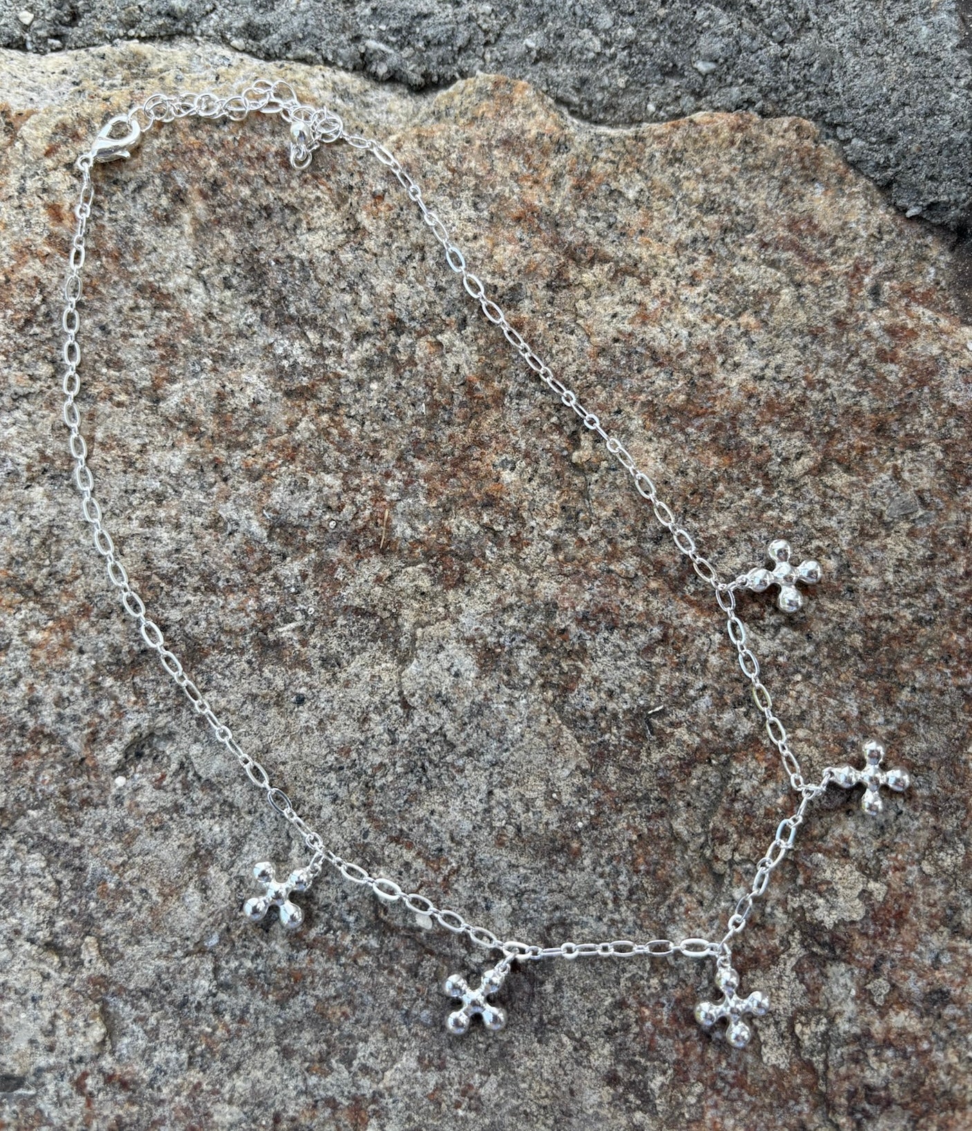 Water Resistant Silver 5 Beaded Cross Charm Shape