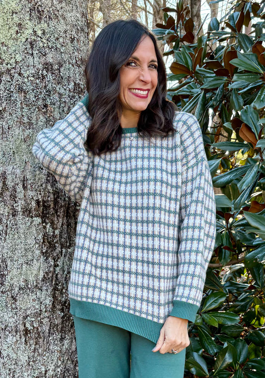 Shala Green Check Knitted Sweater