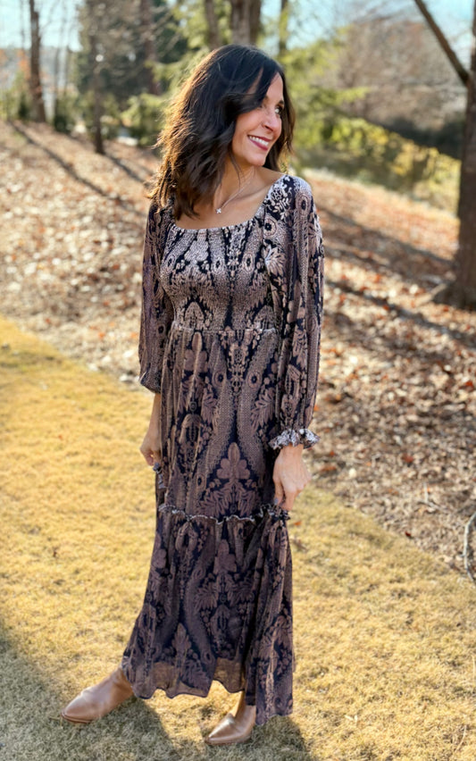 Burnout Midnight Floral Maxi Dress