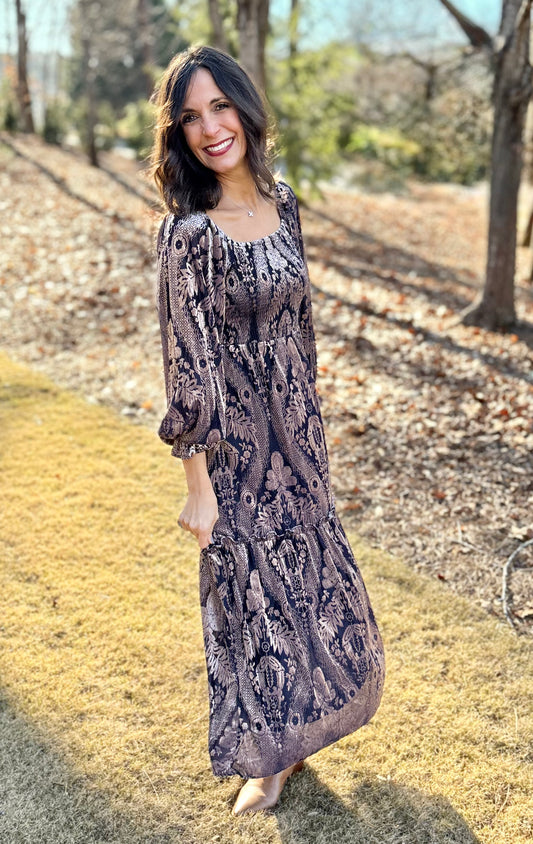 Burnout Midnight Floral Maxi Dress