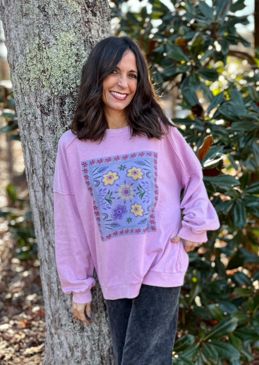 Washed Lilac Pink and Floral Sweatshirt