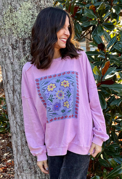 Washed Lilac Pink and Floral Sweatshirt