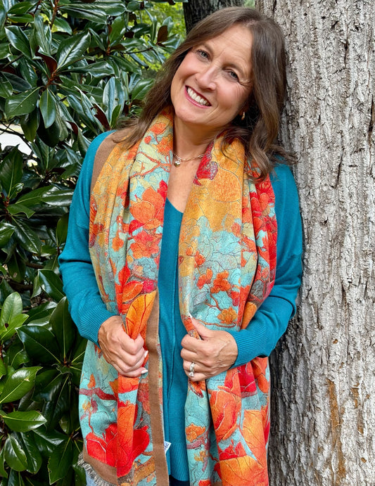 Watercolor Fall Print Wrap Shawl