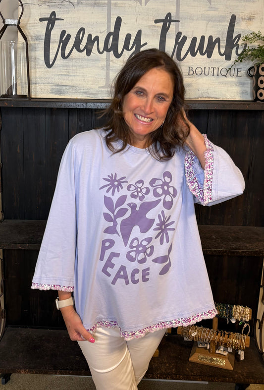 Mineral Washed PEACE graphic print top