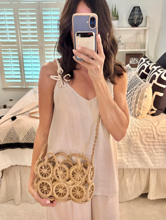 Braided Open-Weave Straw Shoulder Bag / 2 colors