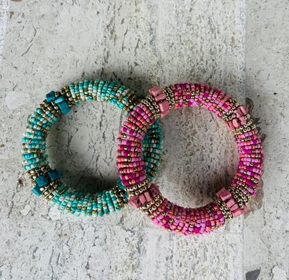 Mia Beaded Bangle Stretch Bracelet / 2 colors