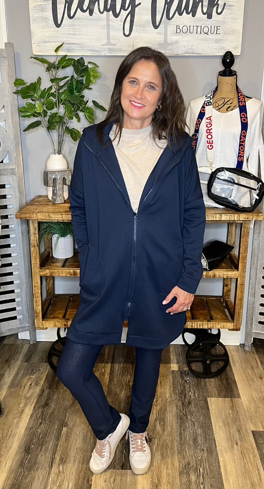 Cozy-up Long Line Hooded Jacket NAVY