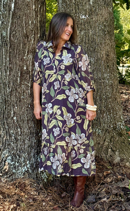 Mixed Floral Print Tiered Midi Dress