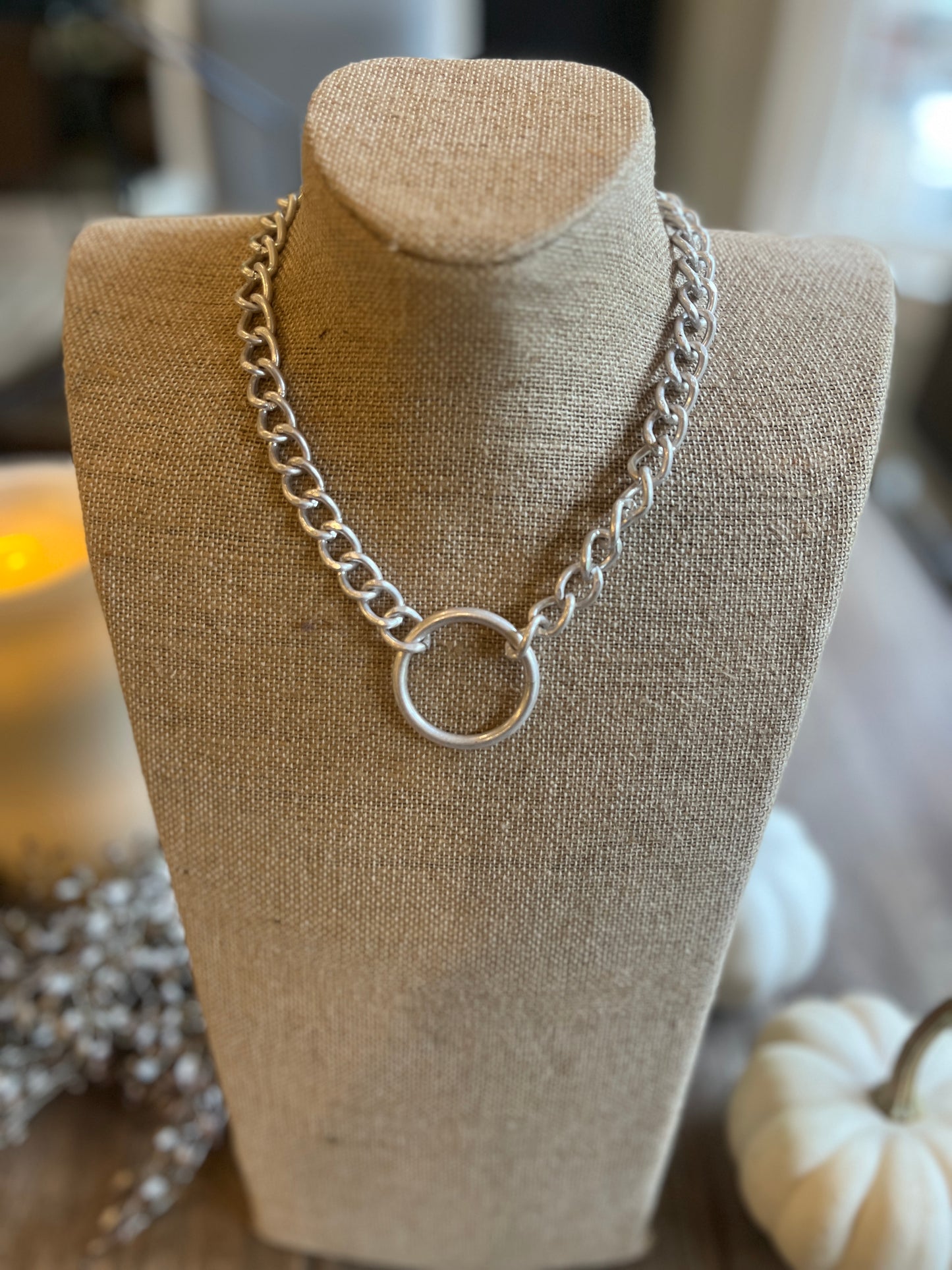 Chunky Chain SILVER or GOLD Circle Pendant