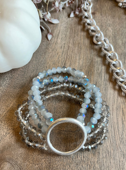 Beaded BLUE Crystal Stretch Cuff Bracelet