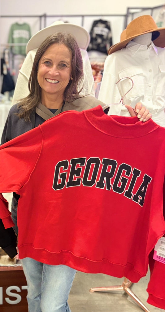 RED "Georgia & GA" Reversible Mockneck Sweatshirt - PREORDER