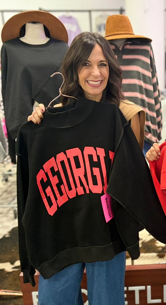 BLACK "Georgia & GA" Reversible Mockneck Sweatshirt - PREORDER