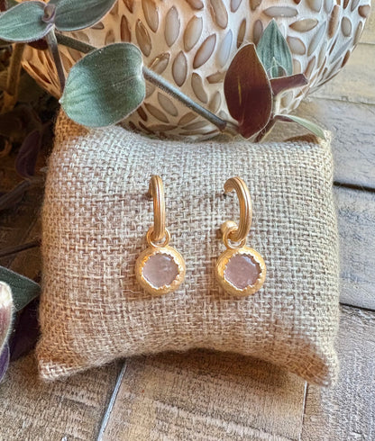 Matte Gold Mini Hoops with Stones / 5 colors