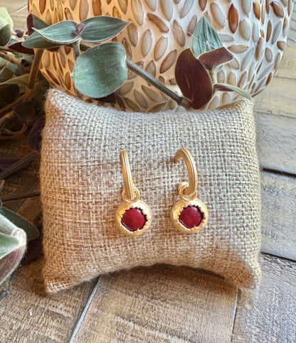 Matte Gold Mini Hoops with Stones / 5 colors