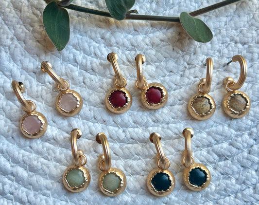 Matte Gold Mini Hoops with Stones / 5 colors