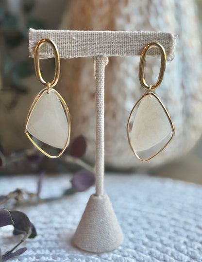 Ivory Acrylic Dangle Oval Earrings