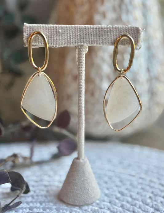 Ivory Acrylic Dangle Oval Earrings