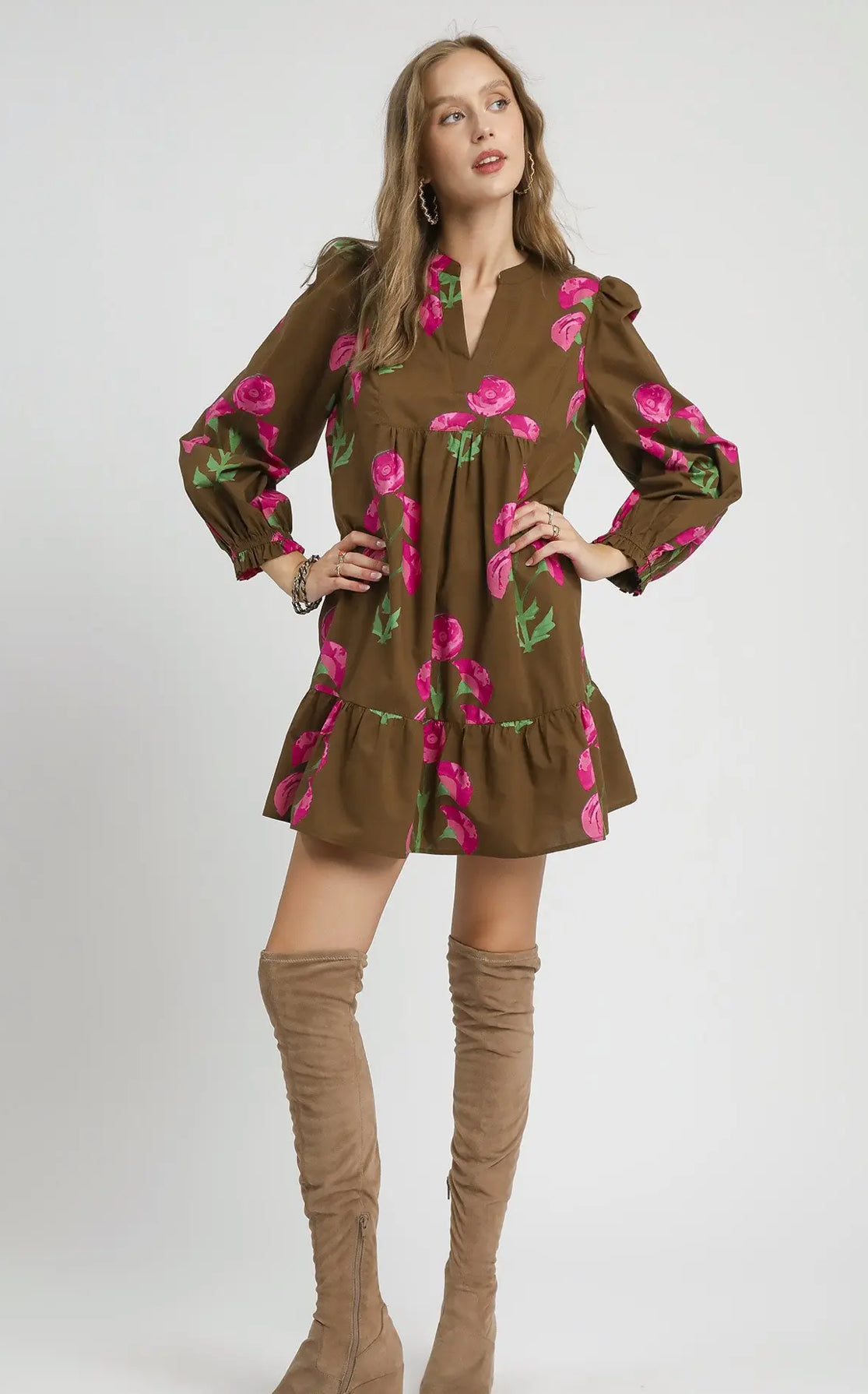 Floral Brown Mix Babydoll Dress